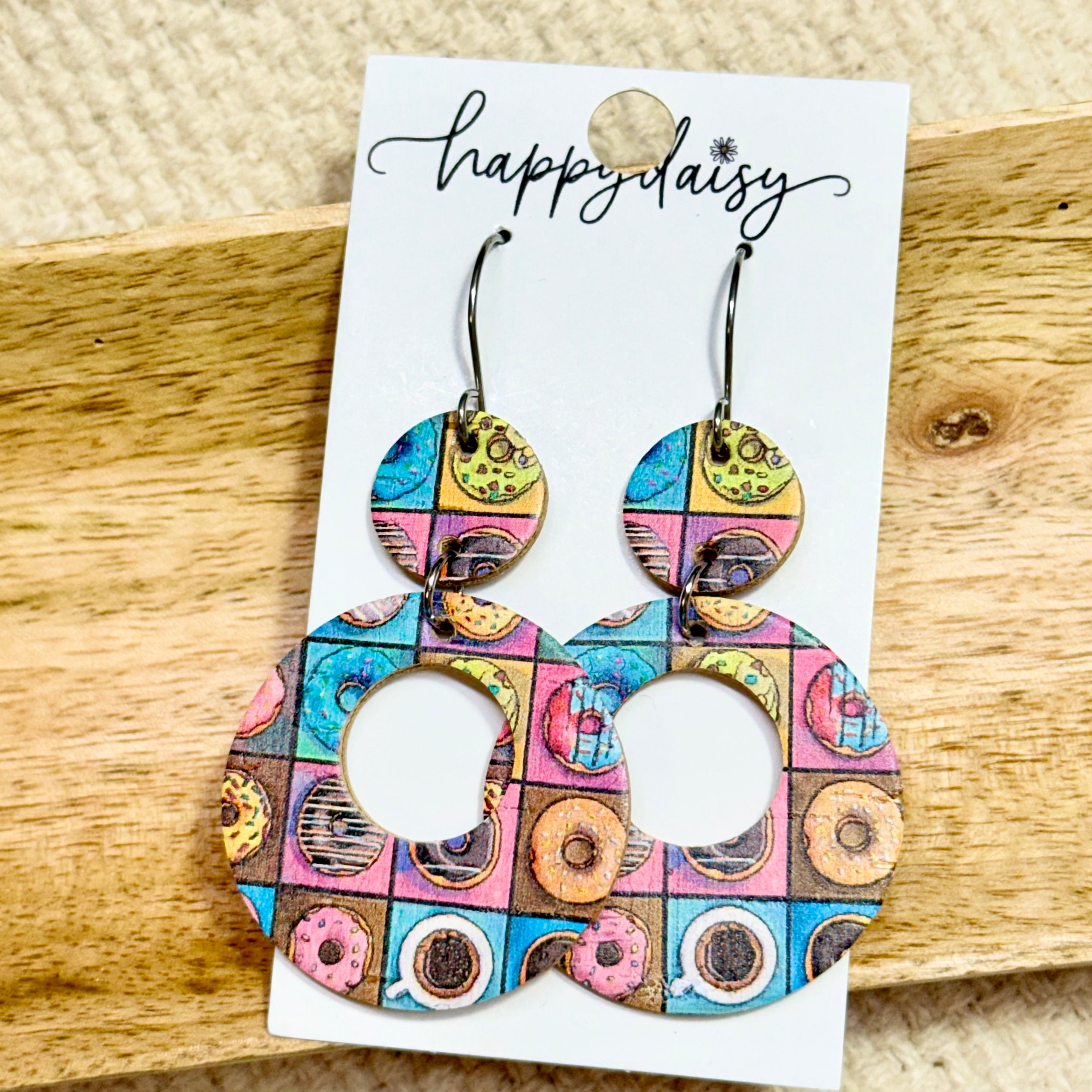Donut Patchwork Mandy Leather Earrings