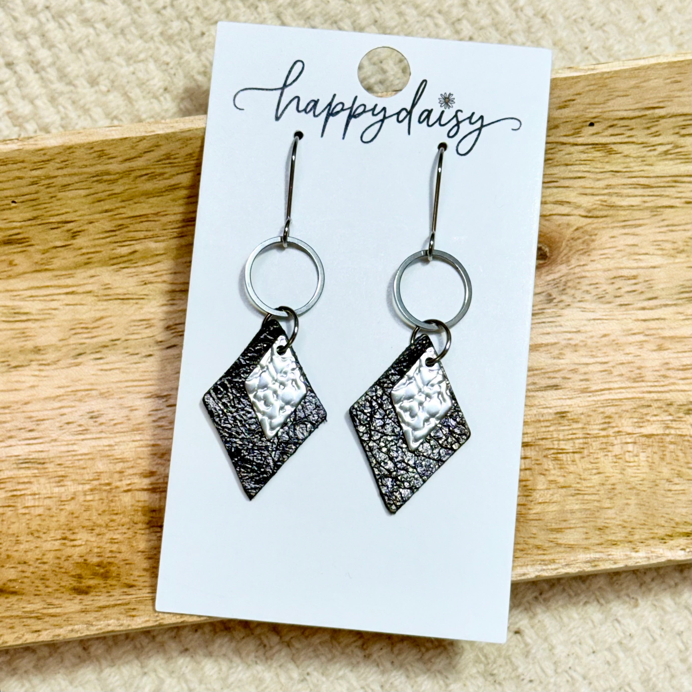 Black Leather Charmed Katie Earrings