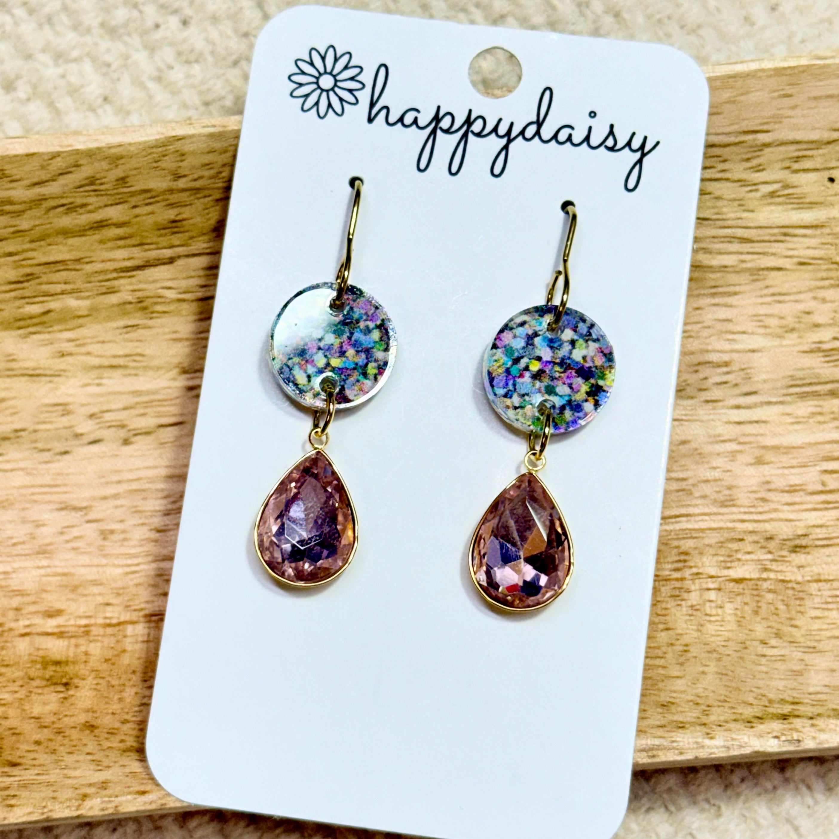 Confetti & Pink Dangle Drop Earrings