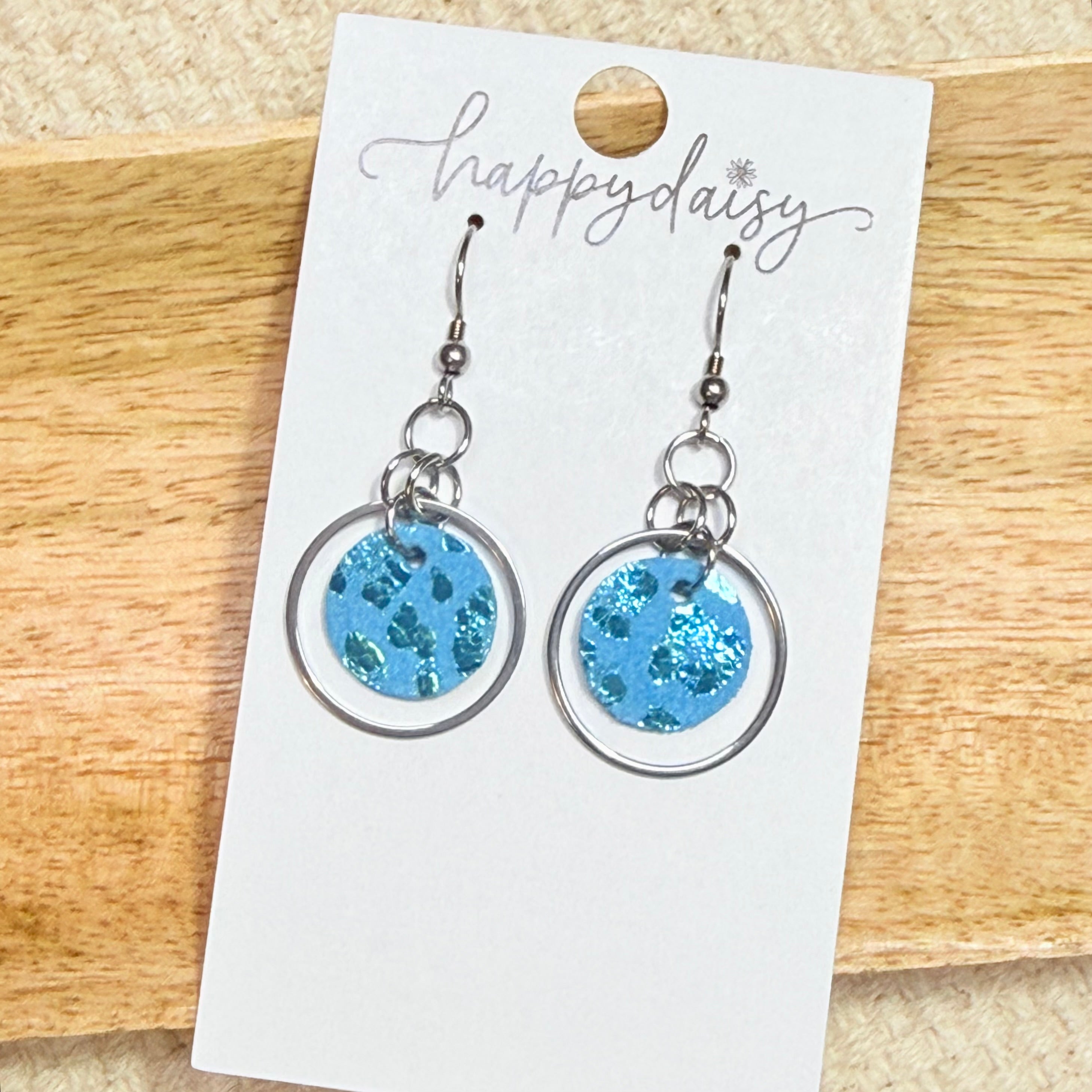 Turquoise Metallic Leopard Print Mini Luna SS Earrings