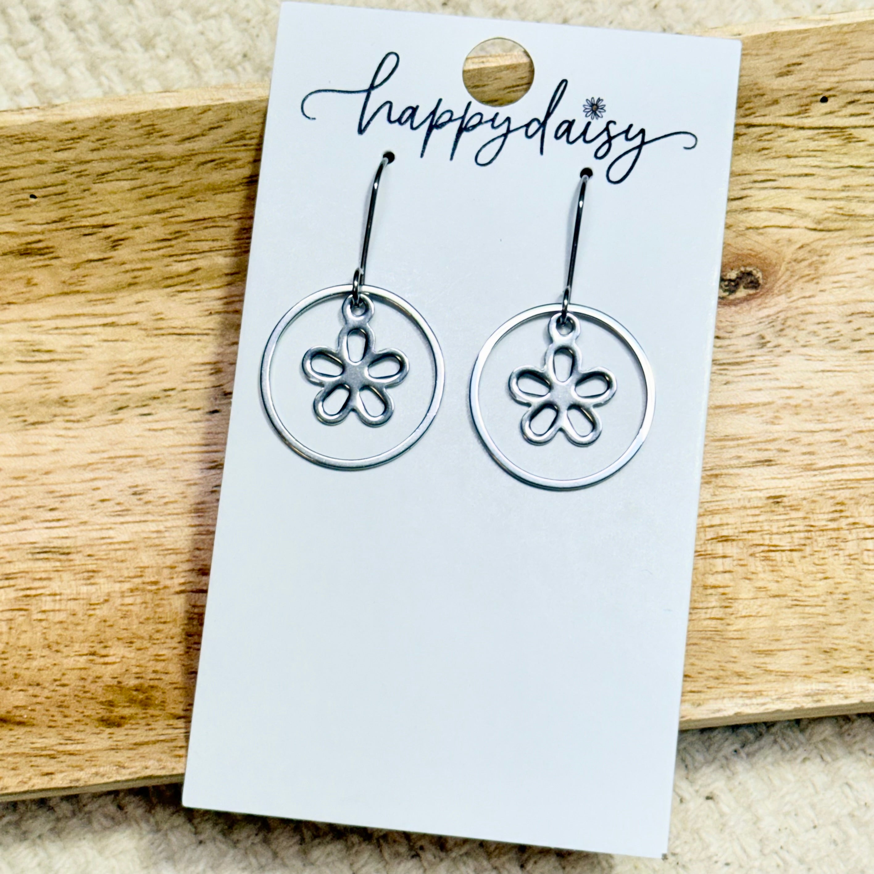 Daisy Charm Silver Stainless Steel Earrings