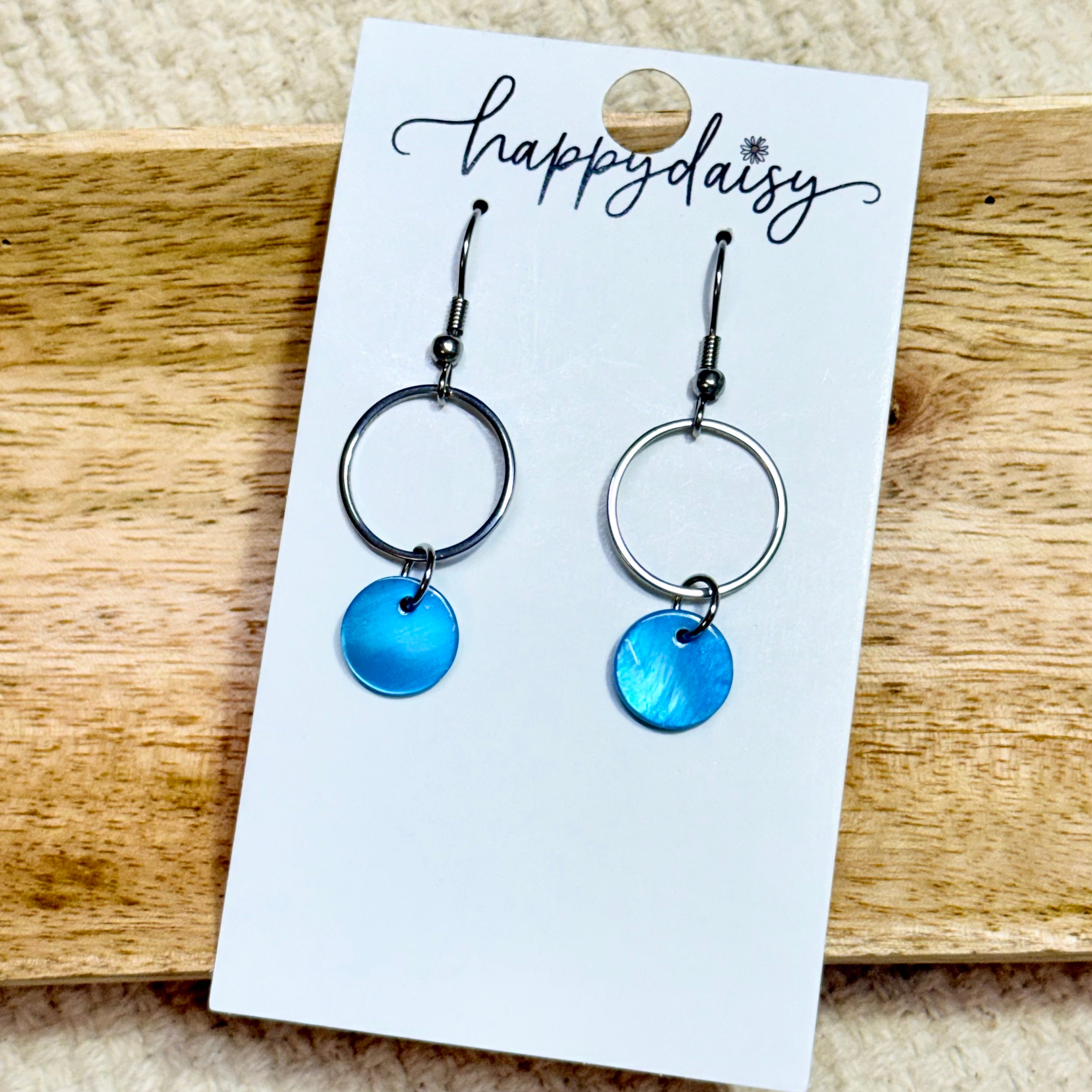 Blue Shell Bead Dangle Earrings