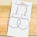 White Leather Tabbed Stainless Steel Hoop Earrings