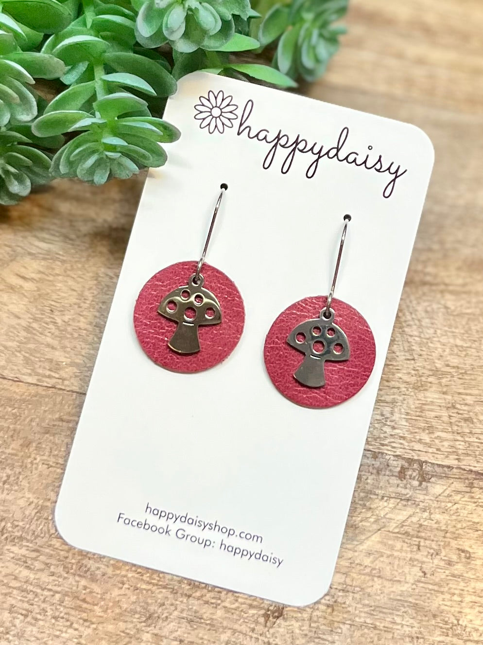 Mushroom Pink Raspberry Leather Circle Earrings