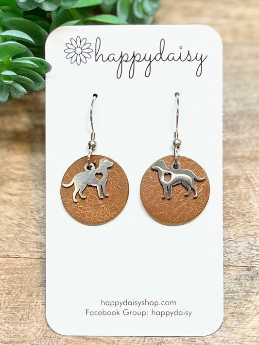 Dog Love Brown Leather Circle Earrings