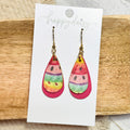 Watermelon Splash Layered Teardrop Cork on Leather Earrings