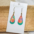 Summer Isle Floral Layered Mini Teardrop Cork on Leather Earrings