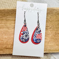 Patriotic Daisy Quilt Layered Mini Teardrop Cork on Leather Earrings