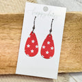 Stars on Red Mini Teardrop Cork on Leather Earrings