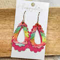 Watermelon Splash Layered Scalloped Teardrop Earrings
