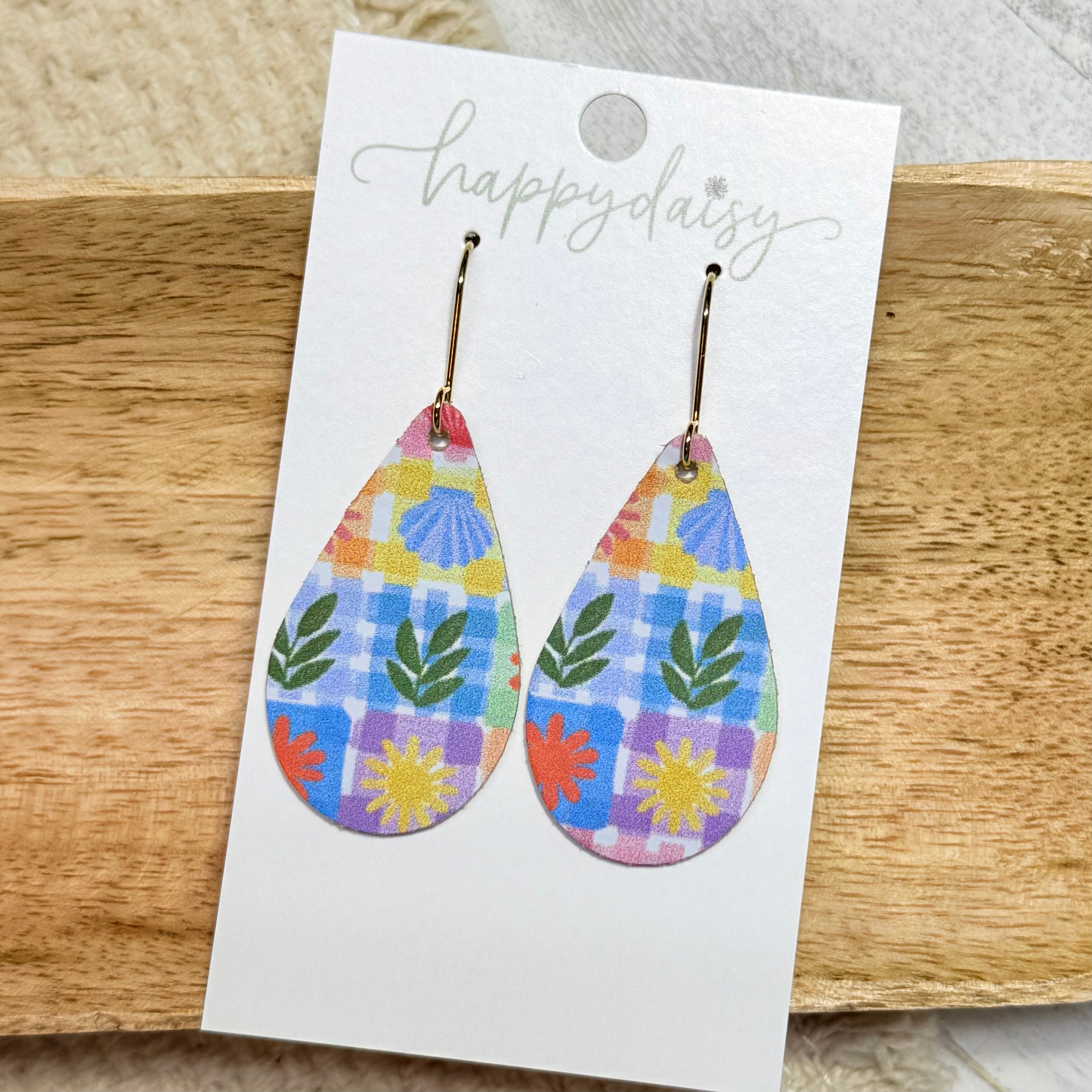 Summer Patchwork Leather Teardop Earrings