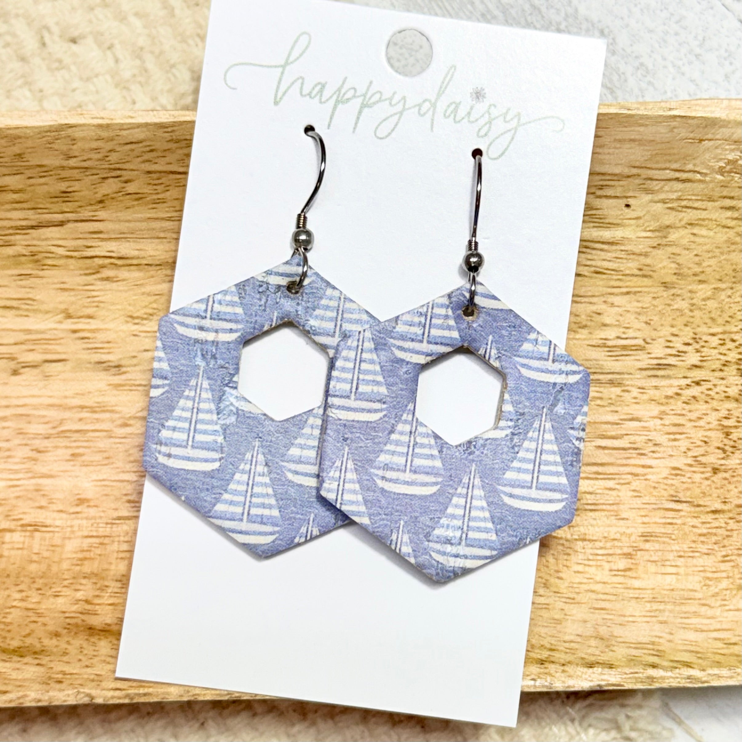 Summer Sails Leather Hexy Earrings