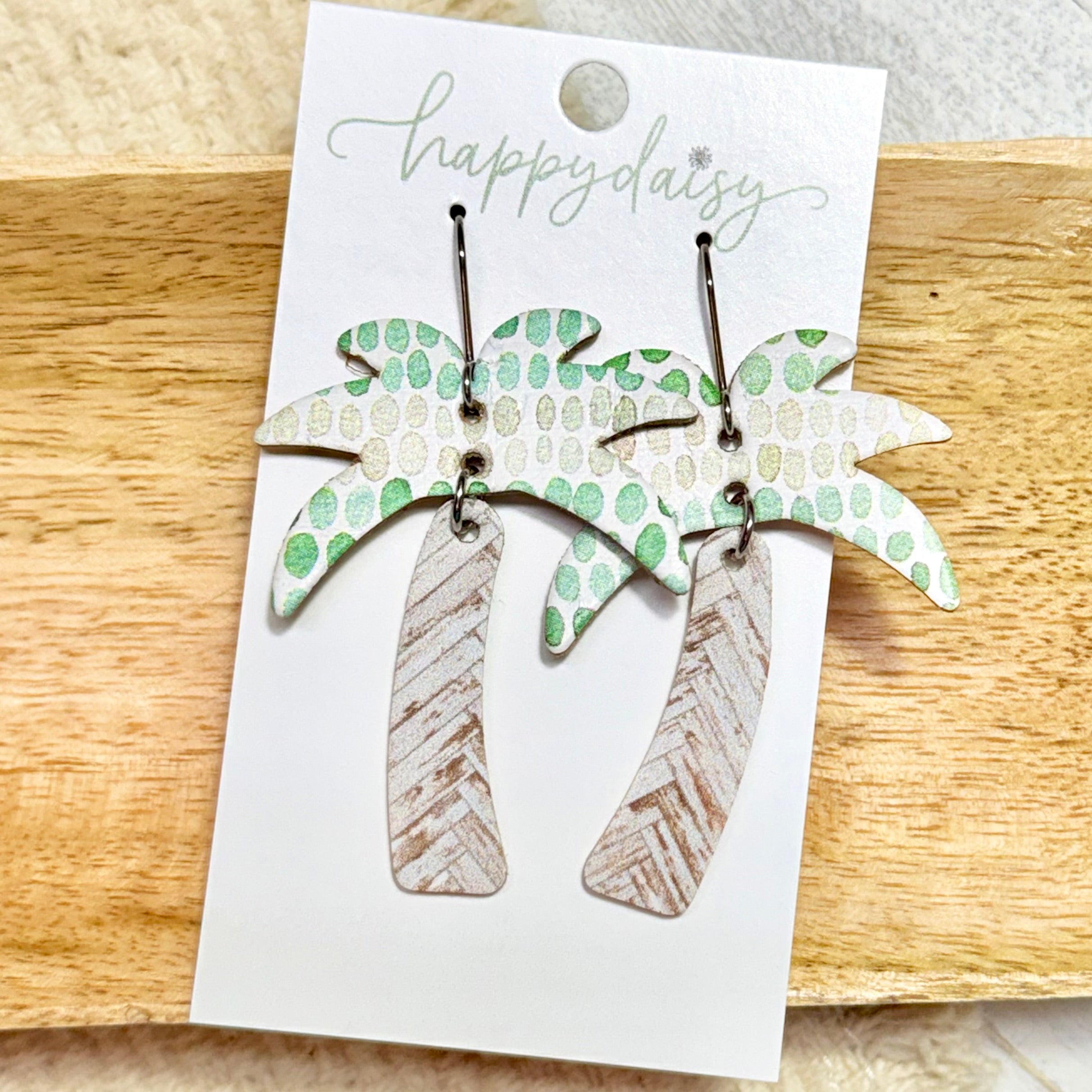 Summer Palm Cork on Leather Earrings