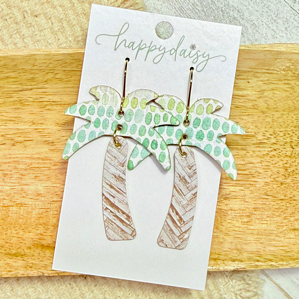 Summer Palm Cork on Leather Earrings