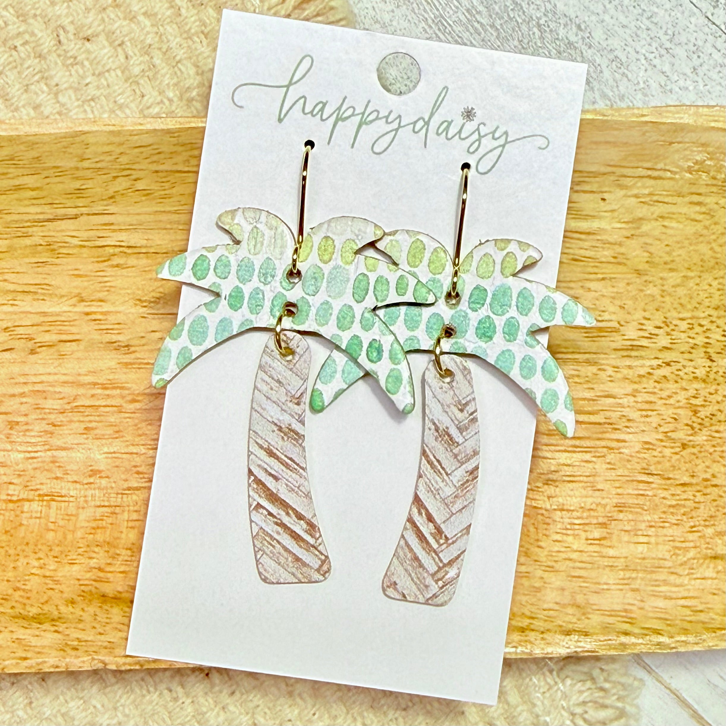 Summer Palm Cork on Leather Earrings