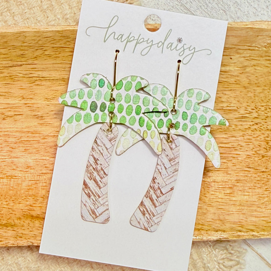 Summer Palm Cork on Leather Earrings