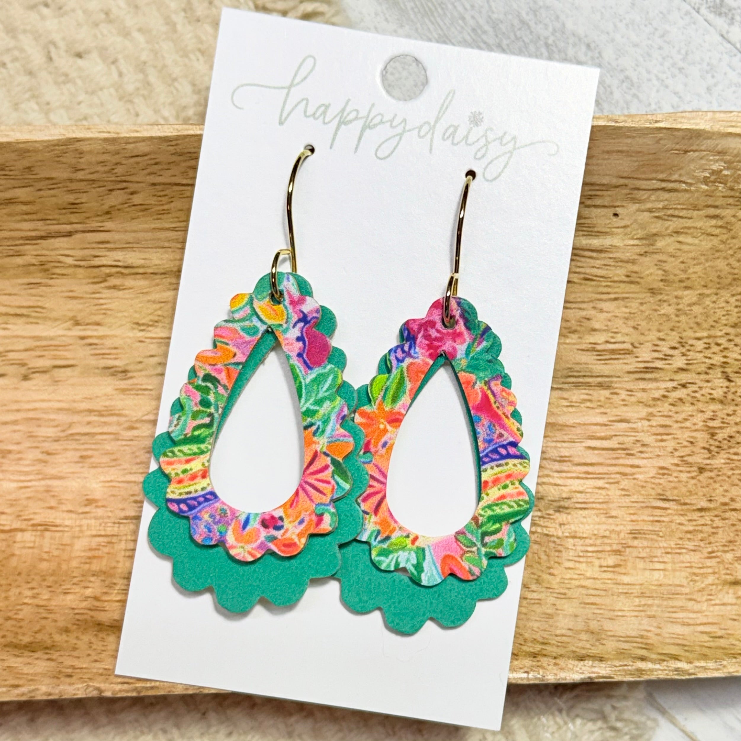Summer Isle Floral Layered Scalloped Teardrop Earrings