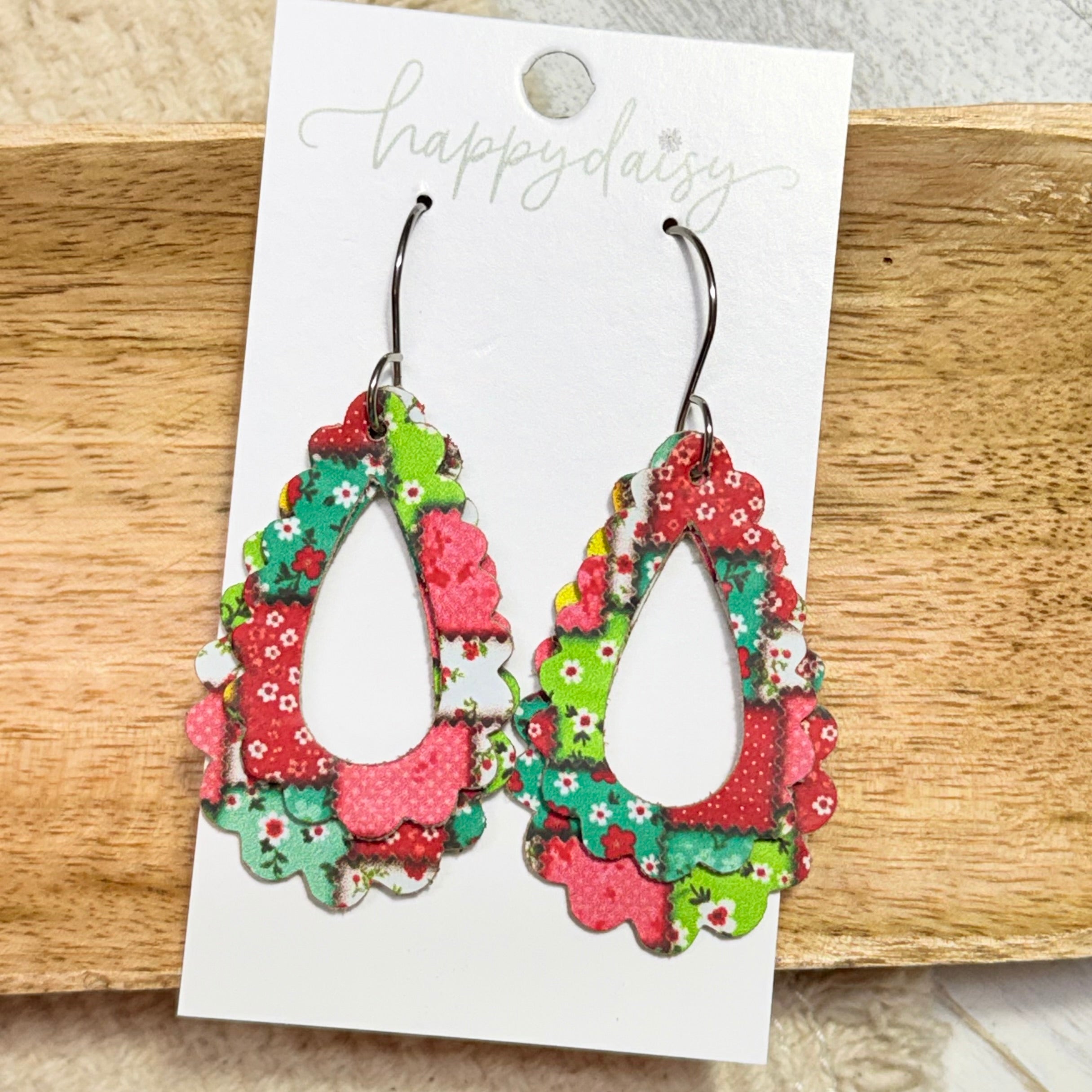Posey Patchwork Layered Scalloped Teardrop Earrings