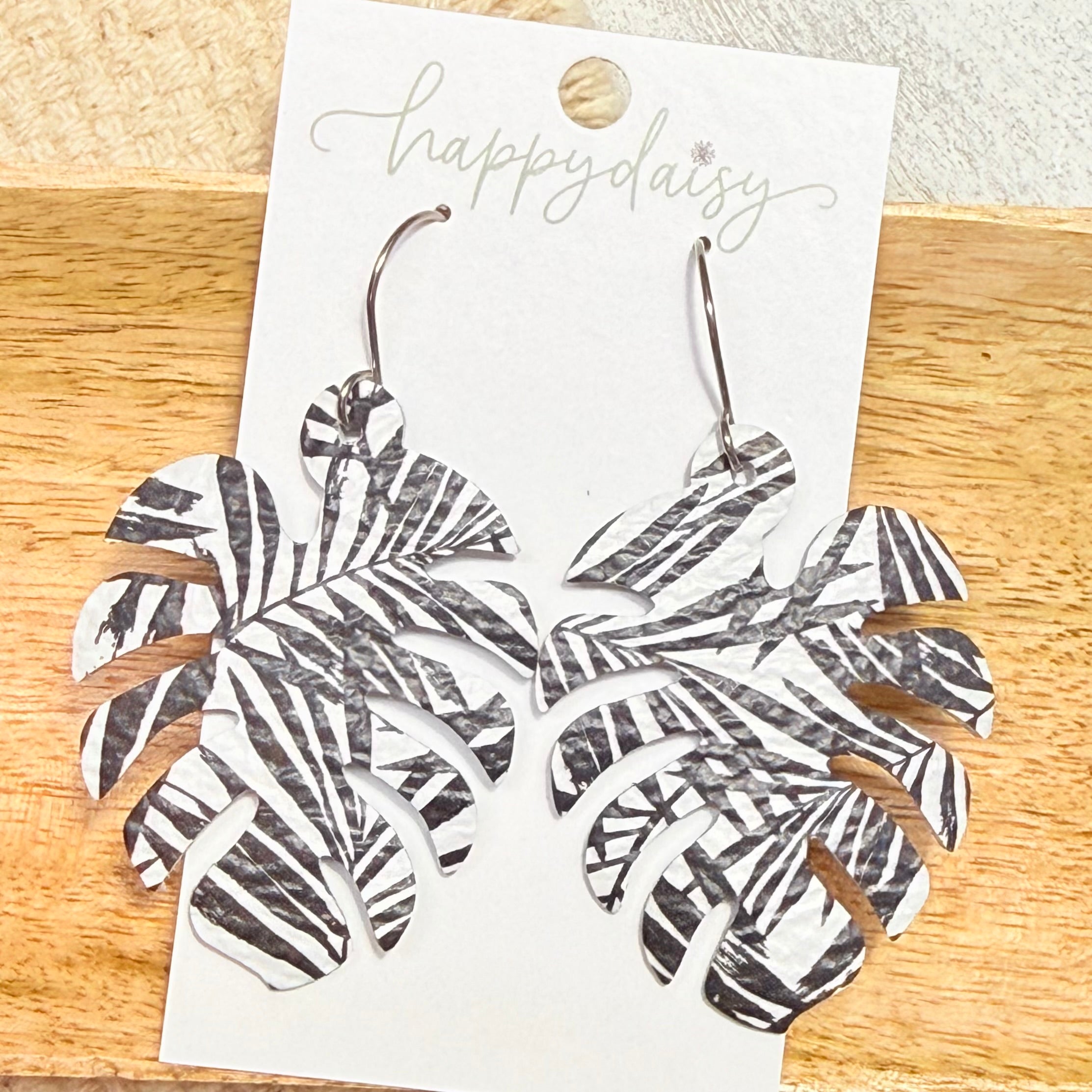 Midnight Palms Monstera Leaf Leather Earrings