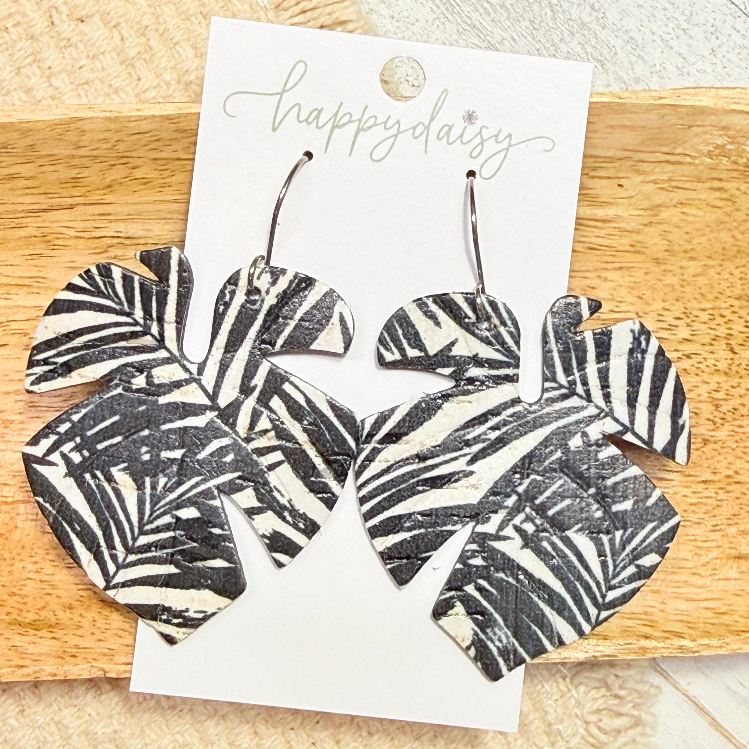 Midnight Palms Embossed Monstera Leaf Leather Earrings