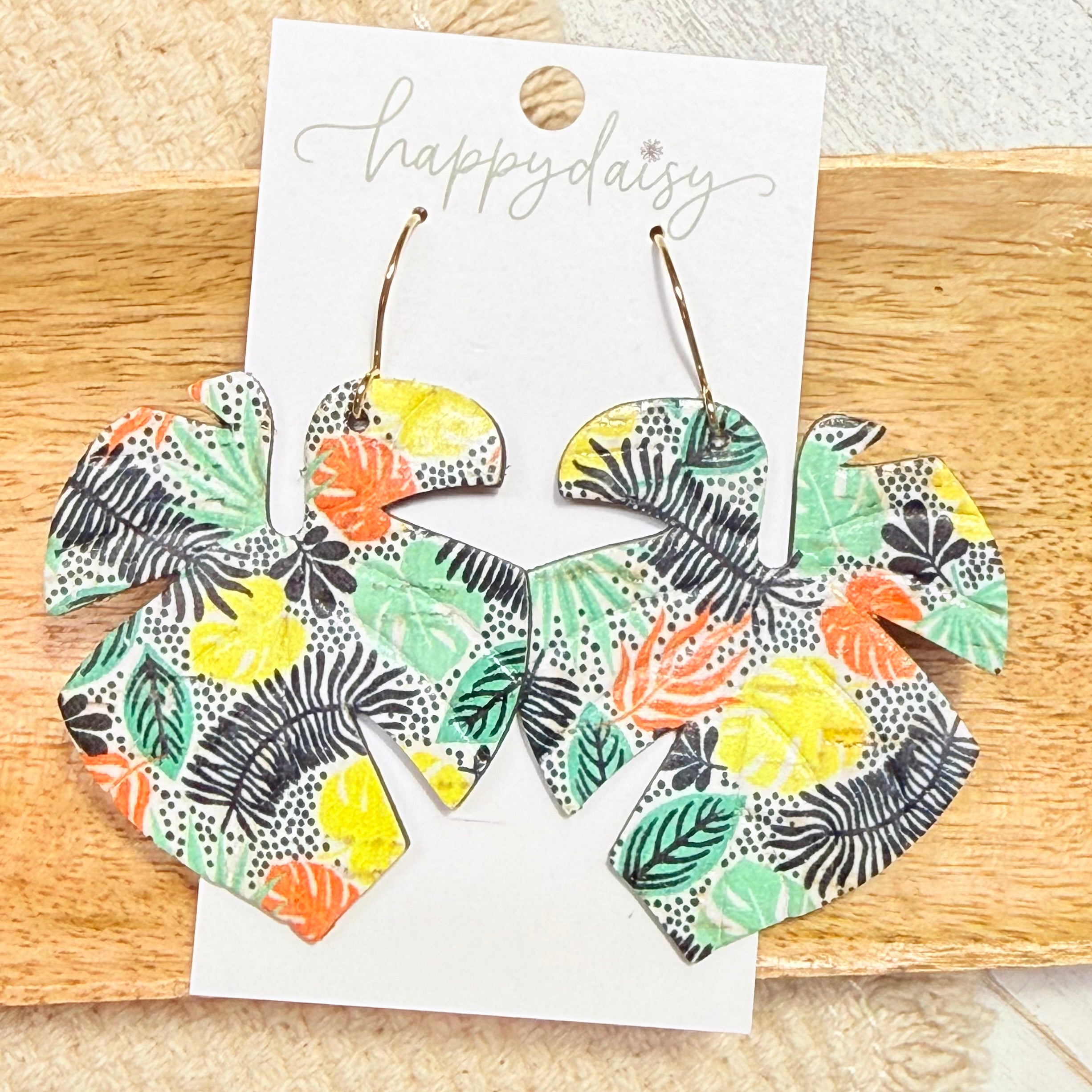 Tropical Sketch Embossed Monstera Leaf Leather Earrings
