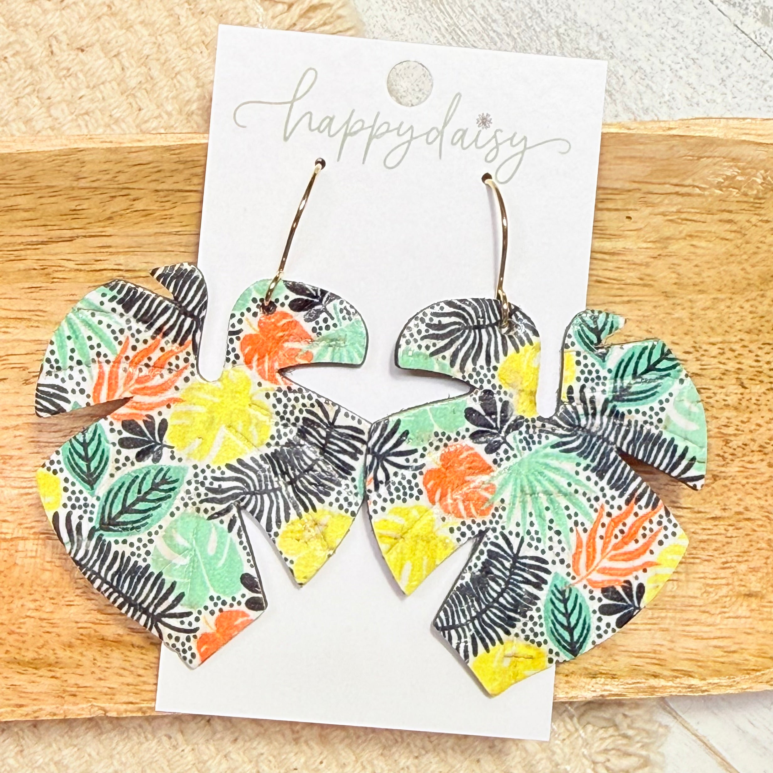 Tropical Sketch Embossed Monstera Leaf Leather Earrings