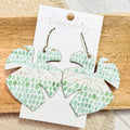 Green & Tan Ombre Monstera Leaf Leather Earrings