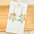Sea Turtle Sage and Floral Leather Earrings