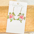 Sea Turtle Sage and Floral Leather Earrings