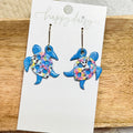 Sea Turtle Turquoise and Floral Leather Earrings