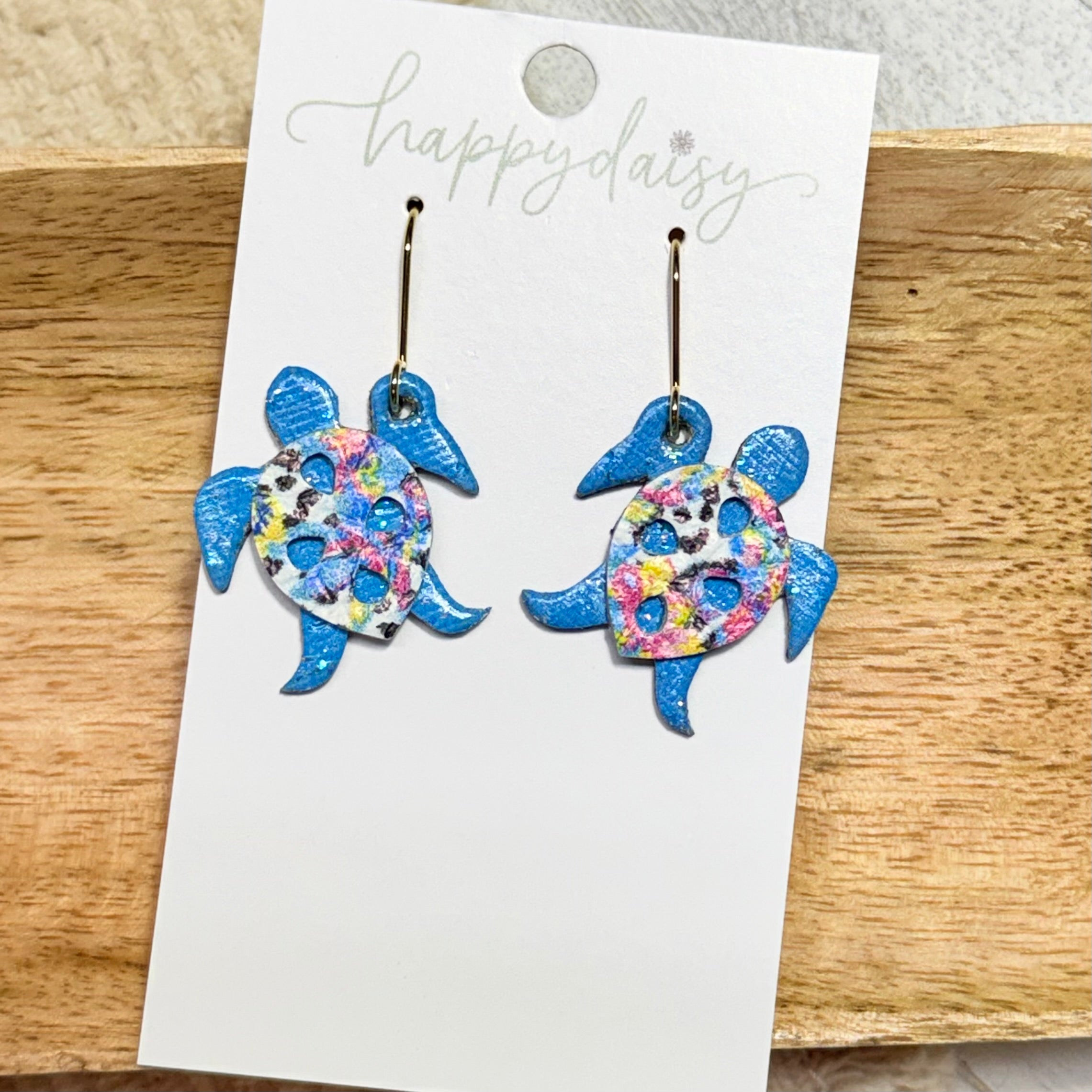 Sea Turtle Turquoise and Floral Leather Earrings