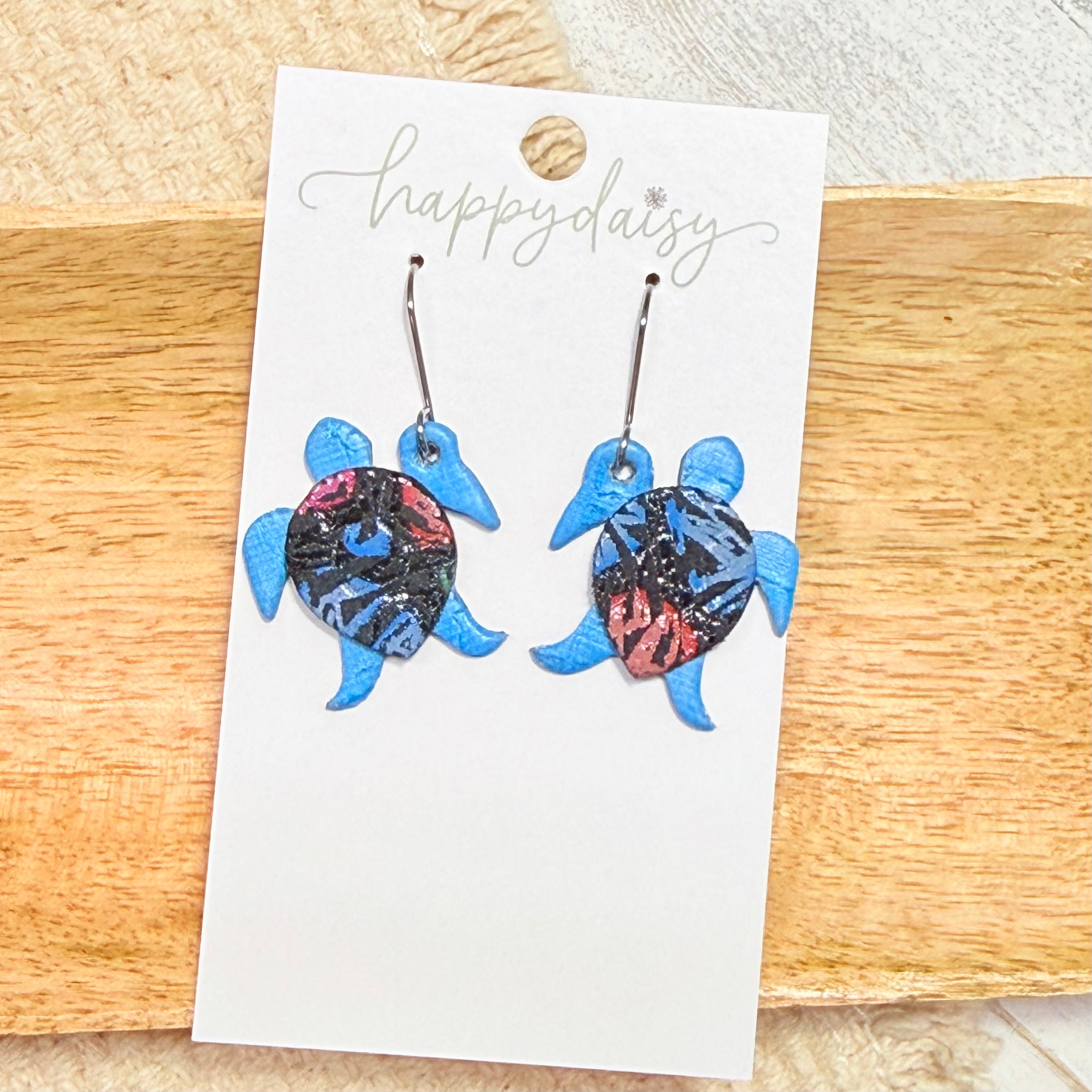 Sea Turtle Turquoise Blue Leather Earrings