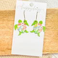 Sea Turtle Lime and Floral Leather Earrings