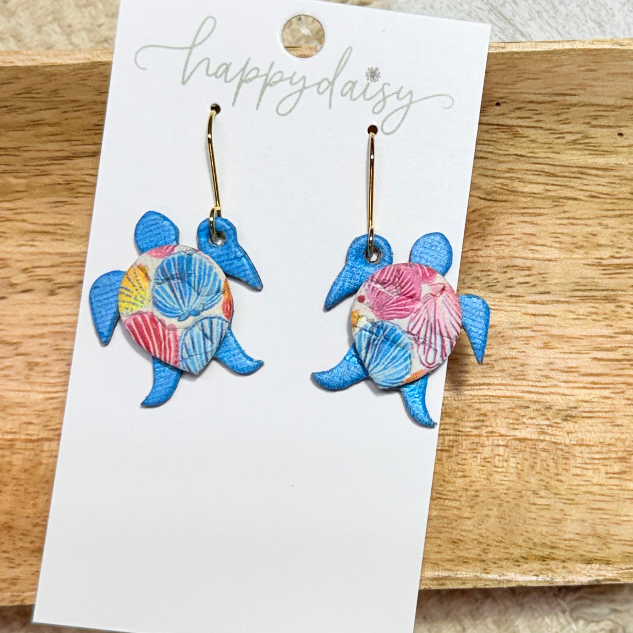 Sea Turtle Turquoise & Shells Leather Earrings