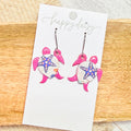Sea Turtle Pink Starfish Print Leather Earrings