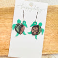 Sea Turtle Teal Leather Earrings