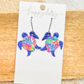 Sea Turtle Metallic Blue and Floral Leather Earrings