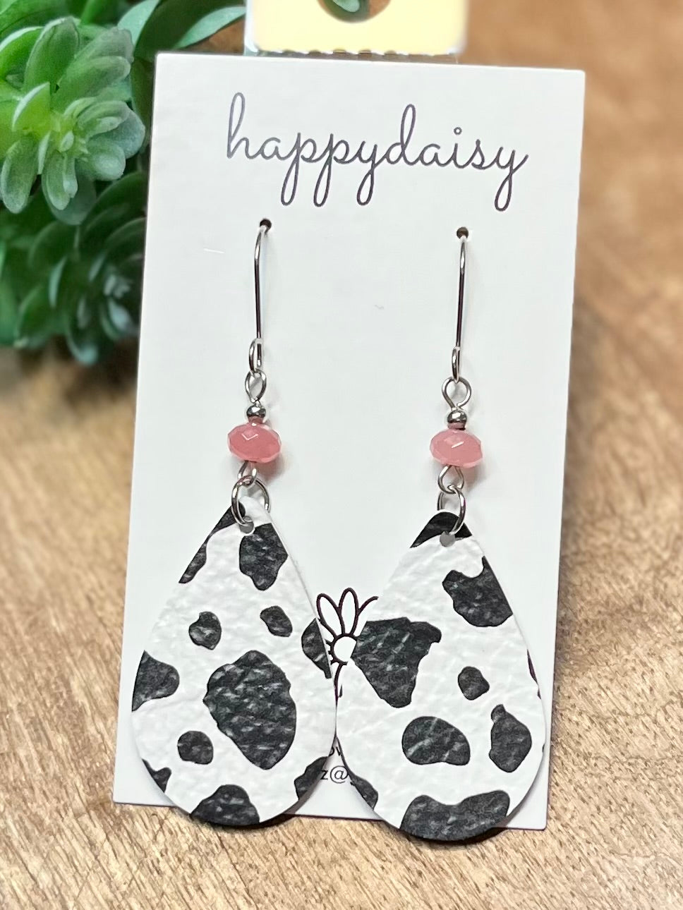 Western Cow Print Teardrop Leather Earrings