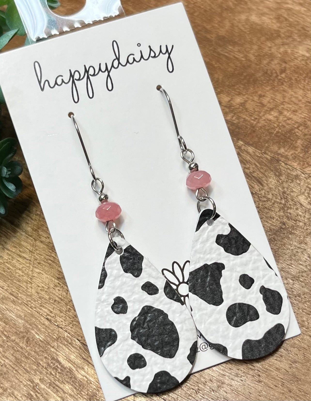 Western Cow Print Teardrop Leather Earrings