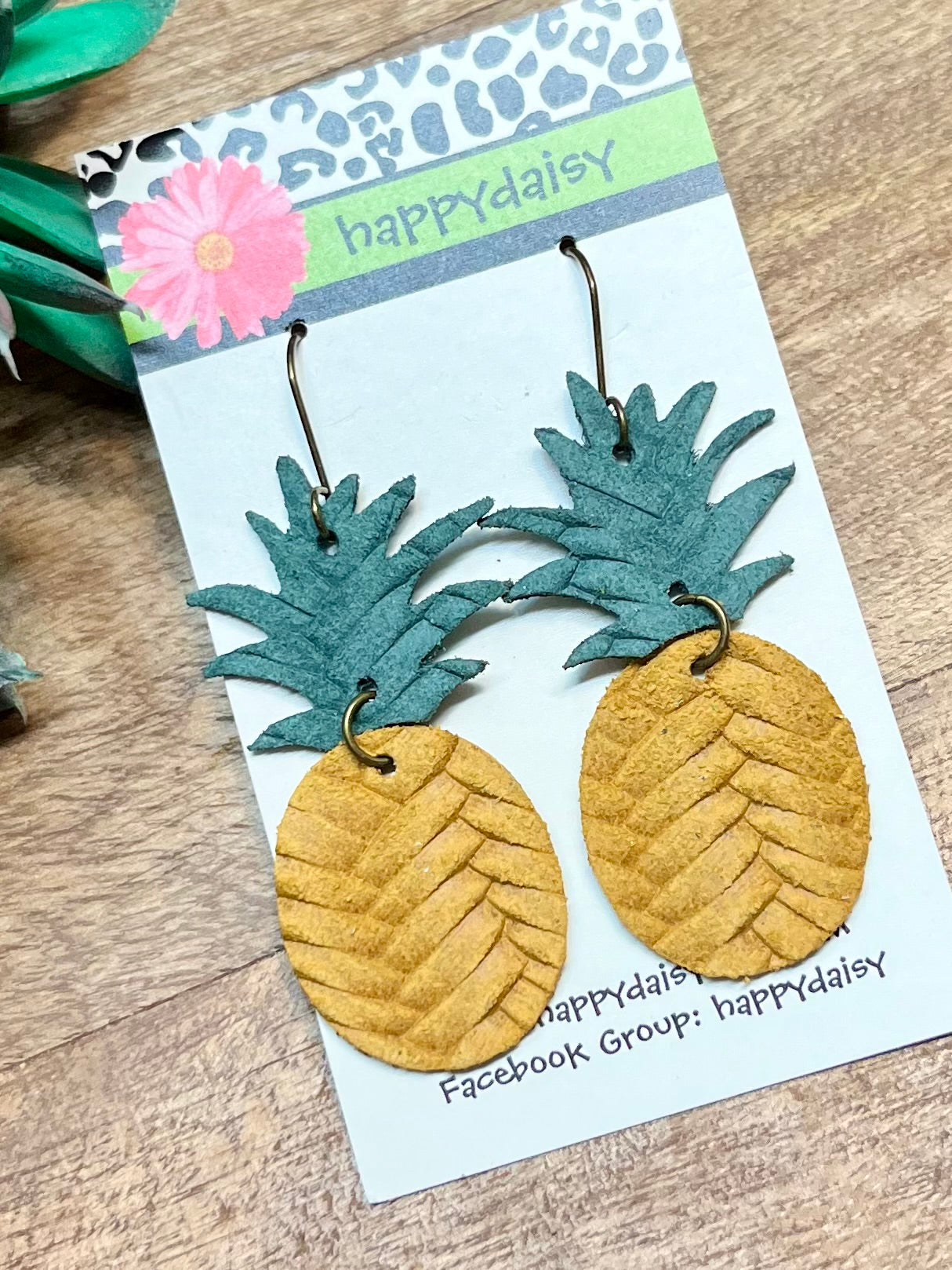 Pineapple Yellow Gold Braid Embossed Leather Summer Earrings