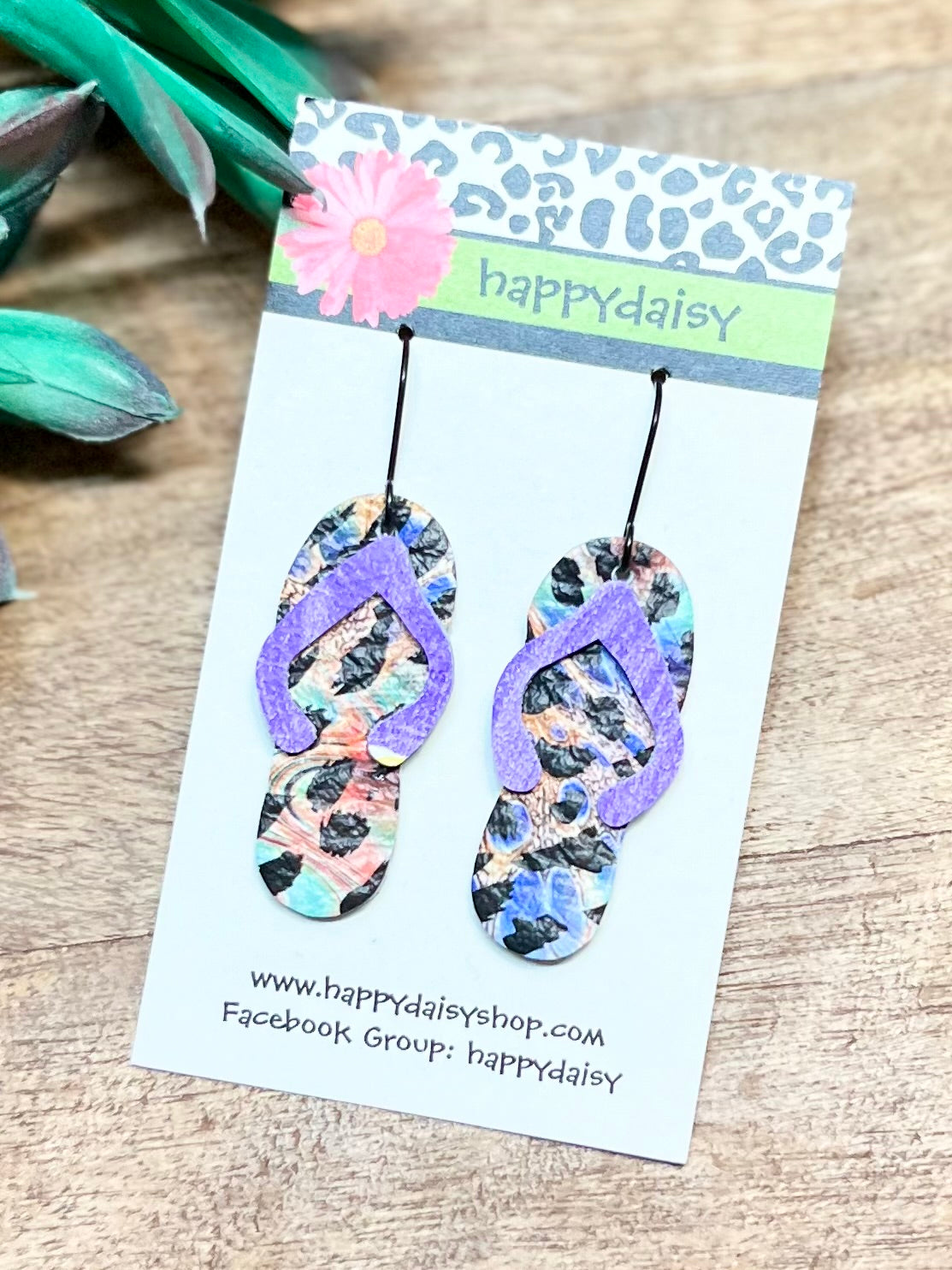 Flip Flop Multicolor Animal Print Leather Summer Earrings