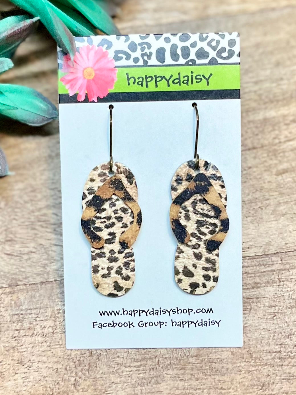 Flip Flop Animal Print Leather Summer Earrings