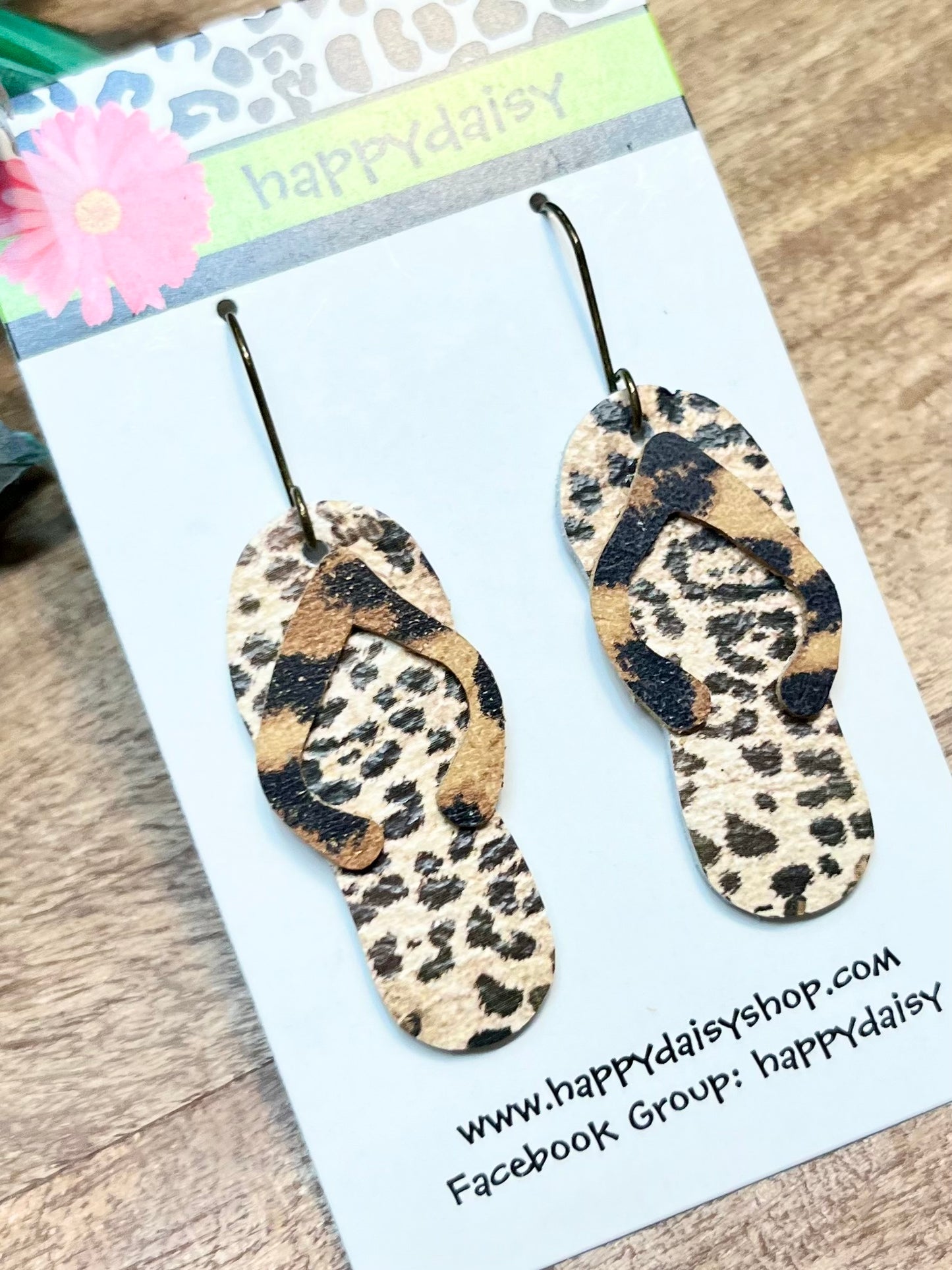 Flip Flop Animal Print Leather Summer Earrings