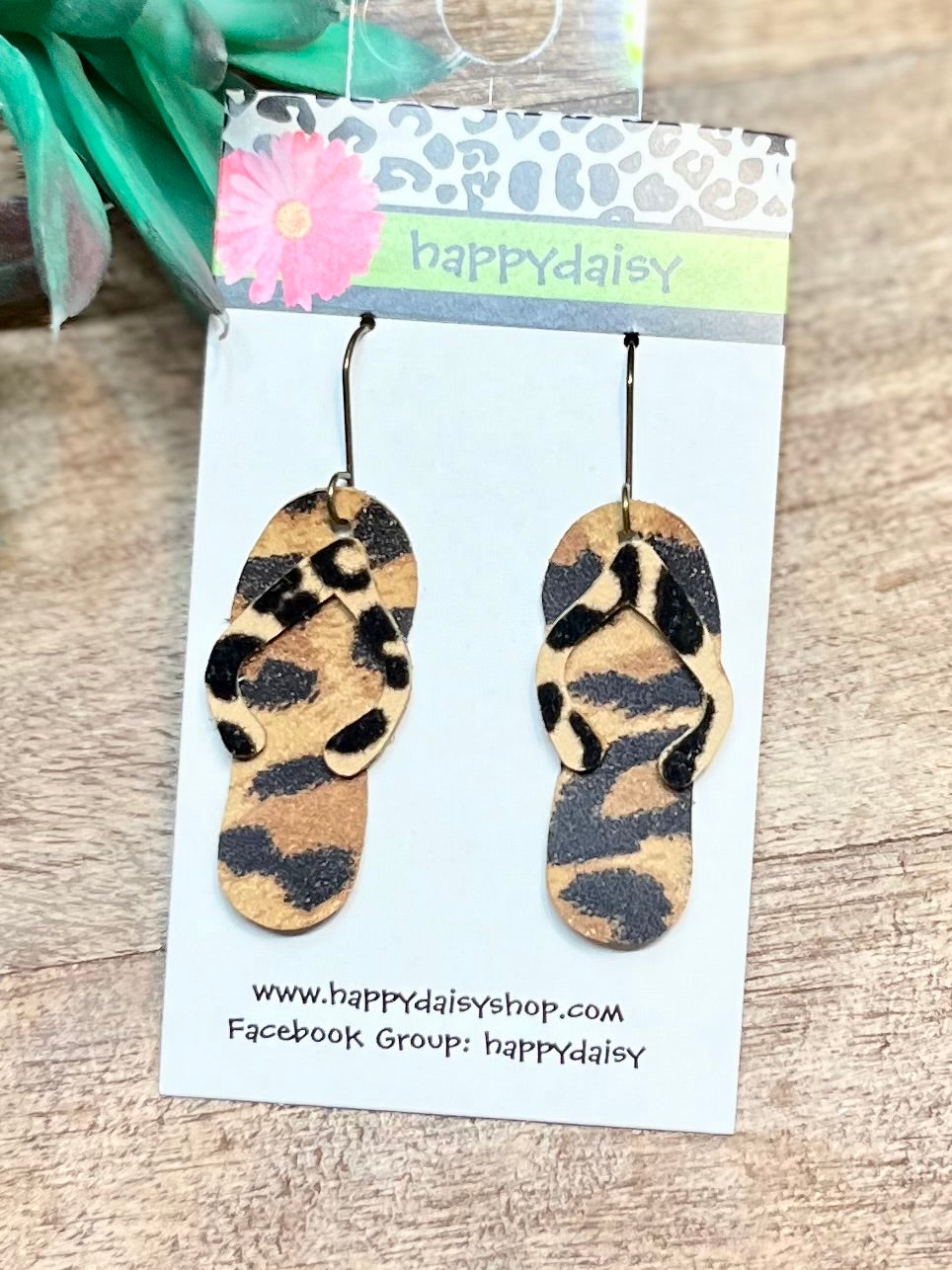 Flip Flop Animal Print Leather Summer Earrings