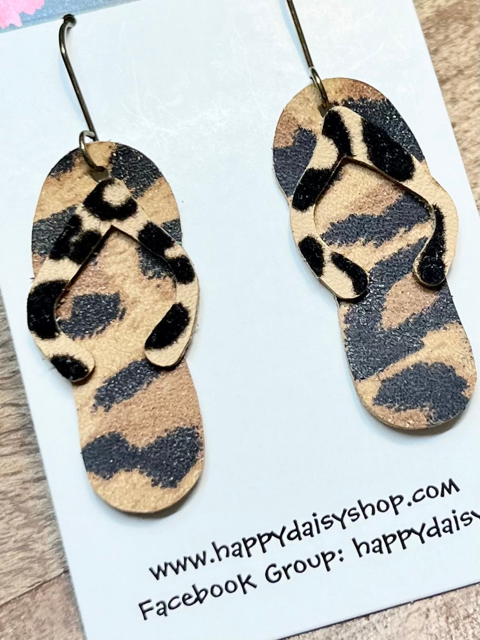 Flip Flop Animal Print Leather Summer Earrings