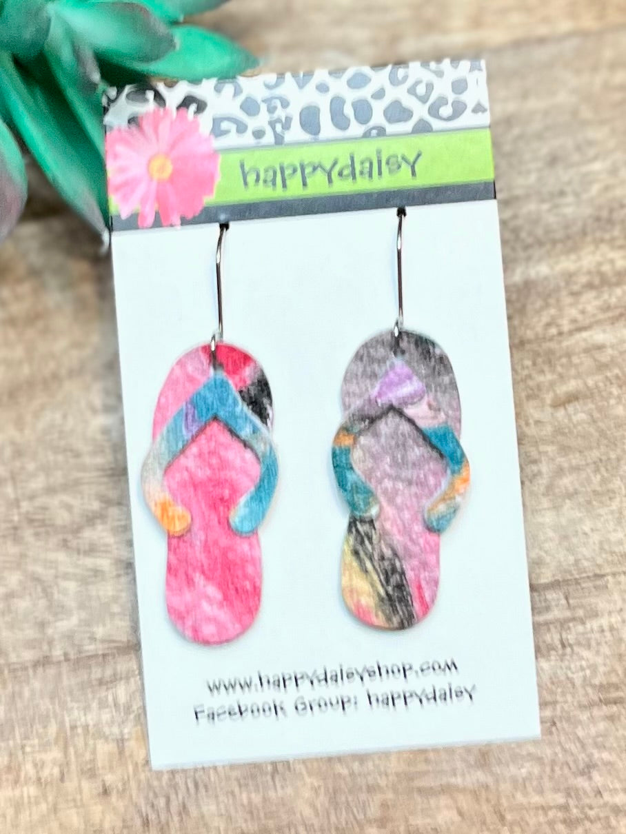 Flip Flop Multicolor Leather Summer Earrings