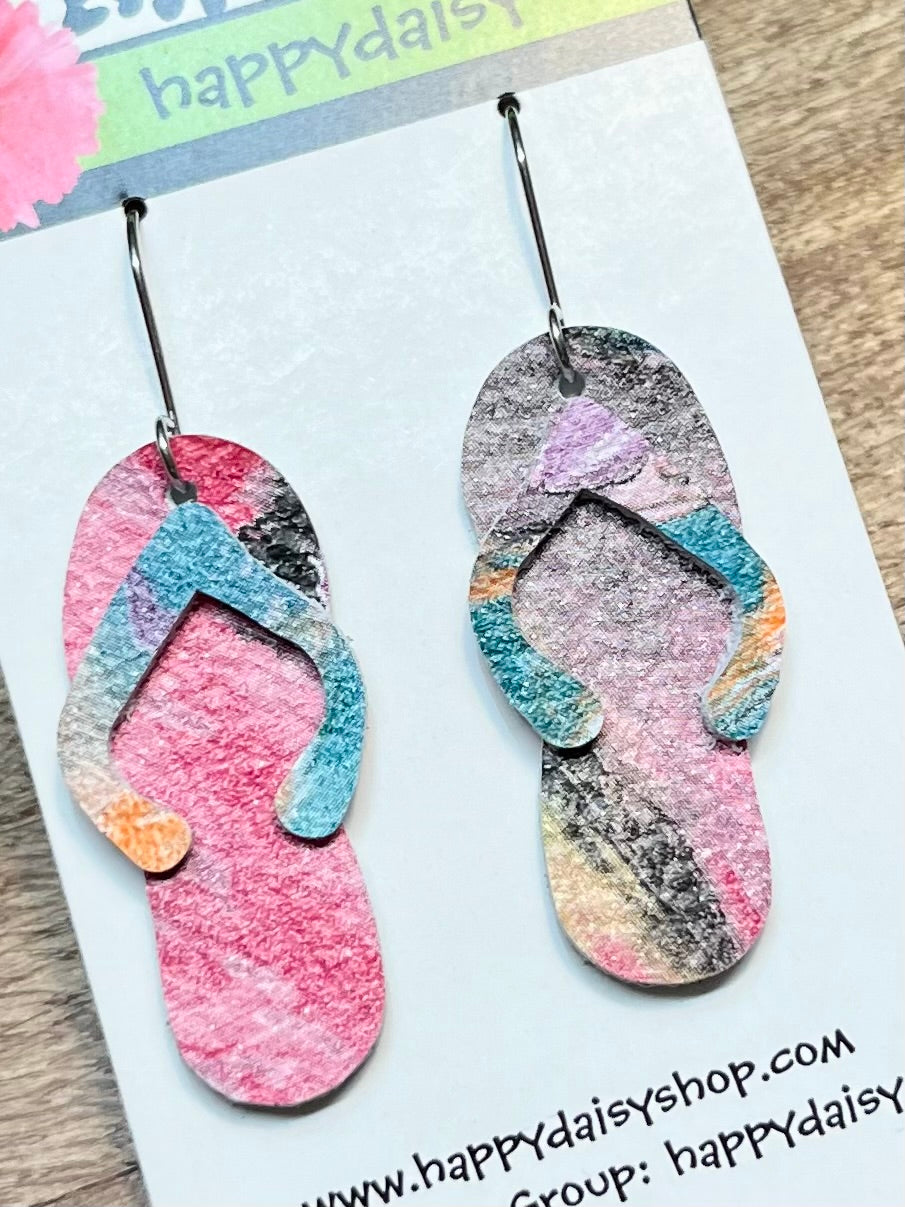 Flip Flop Multicolor Leather Summer Earrings