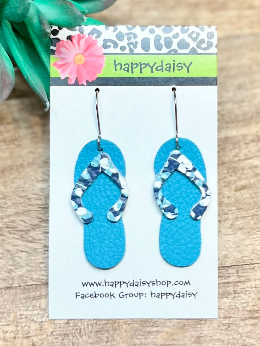 Flip Flop Turquoise, Blue, White Leather Summer Earrings