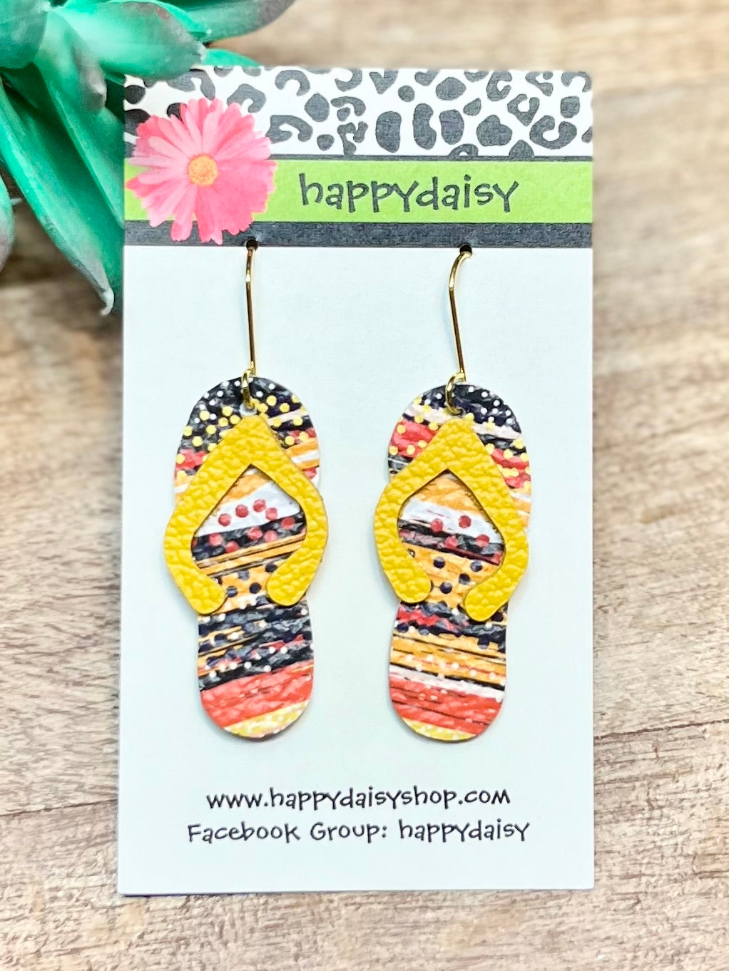 Flip Flop Orange, Navy, Yellow, White Leather Summer Earrings