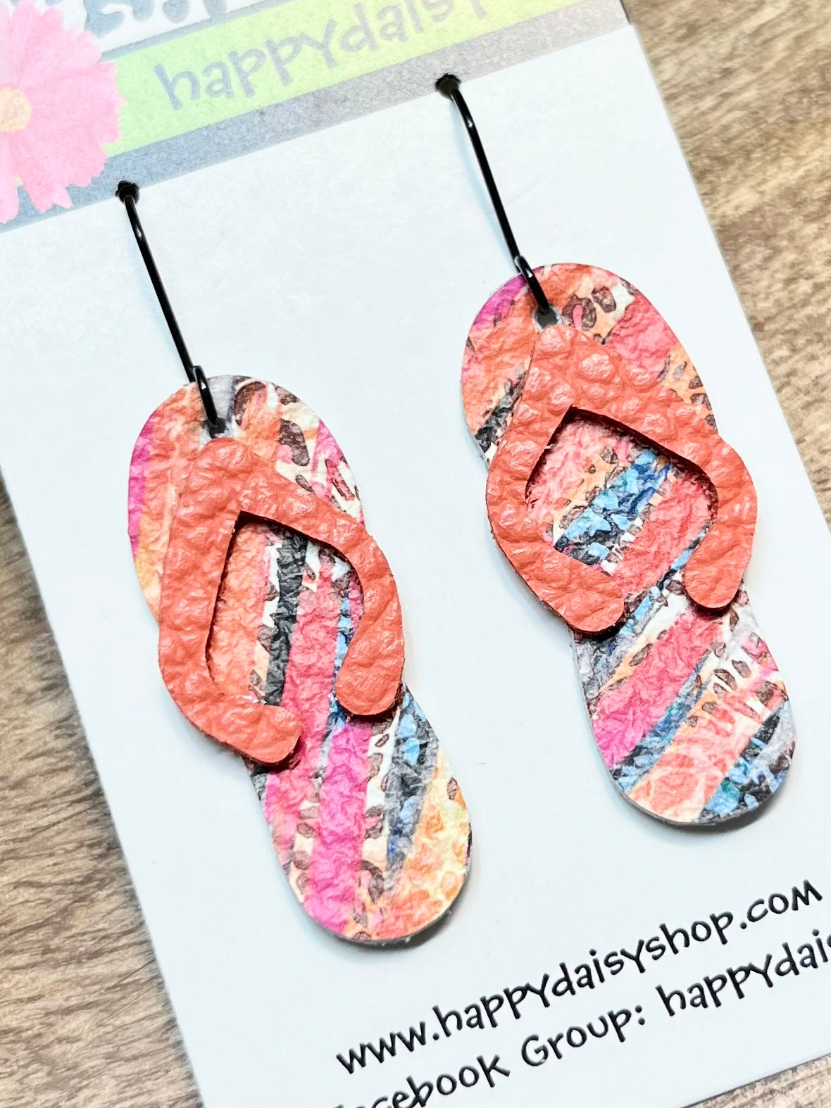 Flip Flop Orange, Pink, Multicolor Leather Summer Earrings